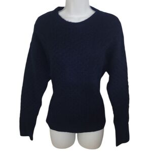 The Cashmere Project Navy Cable Knit Cashmere Crew Neck Sweater Women's L